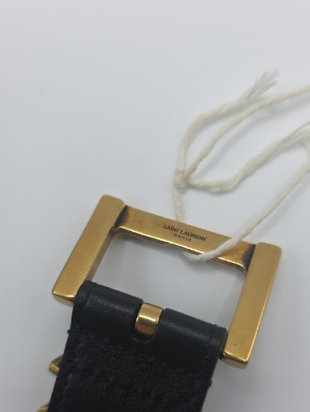 Yves Saint Laurent Black Leather Belt with Gold YSL Accent - Picture 6 of 9